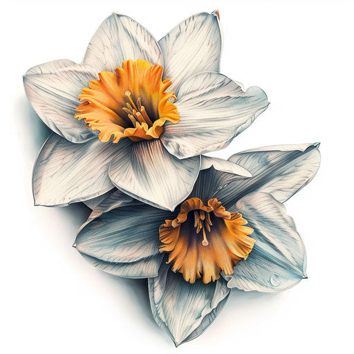 Realistic and detailed drawing of Narcissus flower tattoo on white background