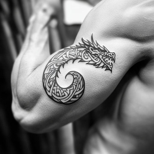 Tribal tattoos with tribal dragon head emerging from bicep