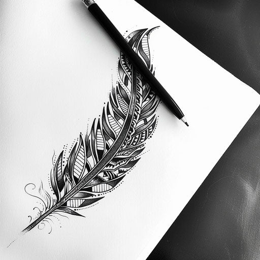 Tribal feather tattoo in bold black lines