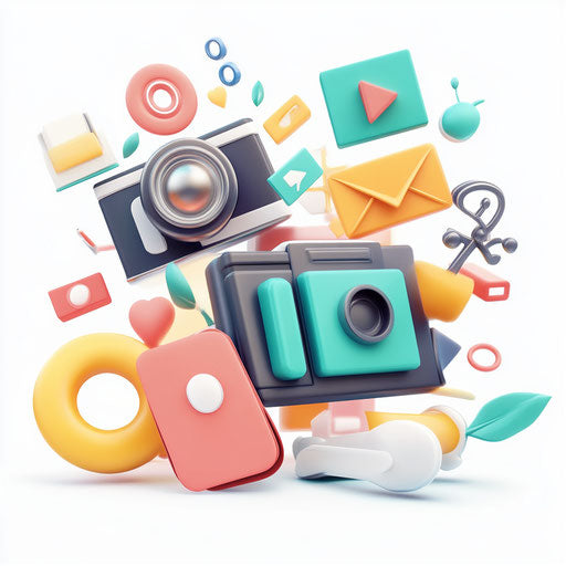 3D media in realistic style with flat white background, isolated clipart