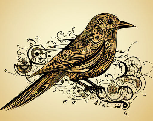 Bird with traditional patterns, maori art style, ceiling designs, bold lines