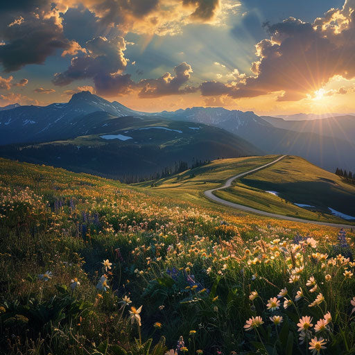 Ridge Road through alpine meadows, spring wildflowers