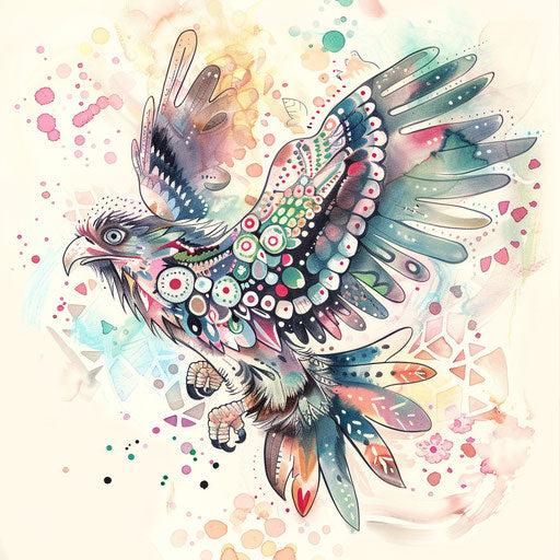Whimsical tattoo sketch of a Mexican eagle clipart polka dots