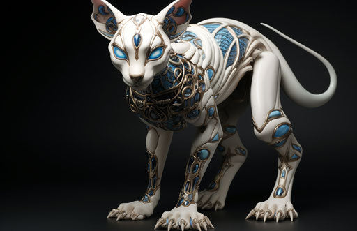 Sphynx cat with resin jewelry, dark white and light blue style
