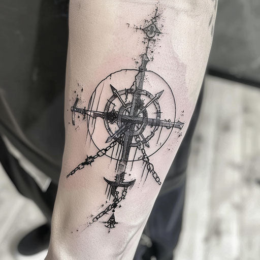 Symbol of mystical pirate's curse with ancient runes and chains