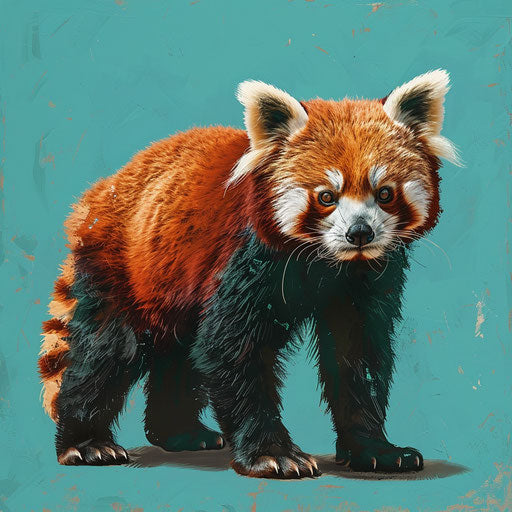 Realistic red panda clipart with teal flat background