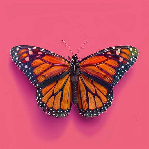 Monarch butterfly on bright magenta background