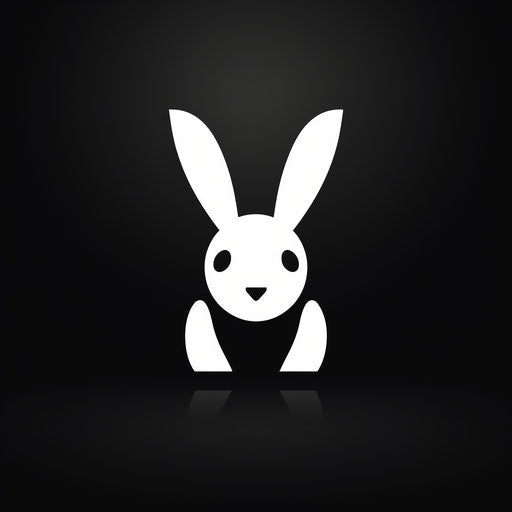 Bunny icon on black background, minimalist style, glossy finish