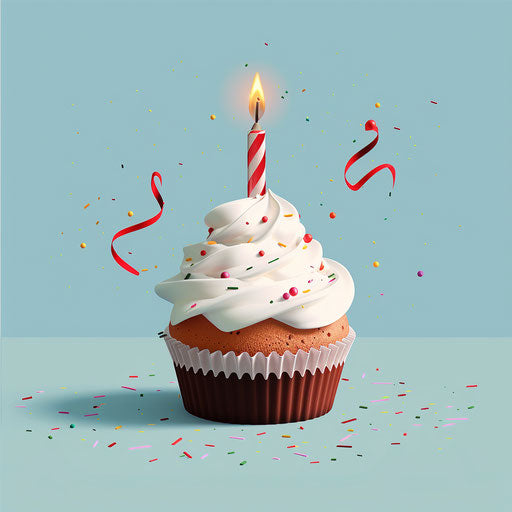 Photo realistic happy birthday clipart on flat blue background