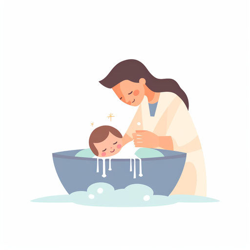 Minimalist style baptism clipart, on a white background