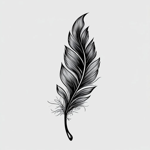 Simple tattoo sketch with a feather in black and gray