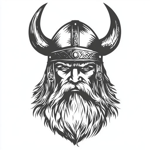 Fierce Viking warrior in flat tattoo sleeve sketch