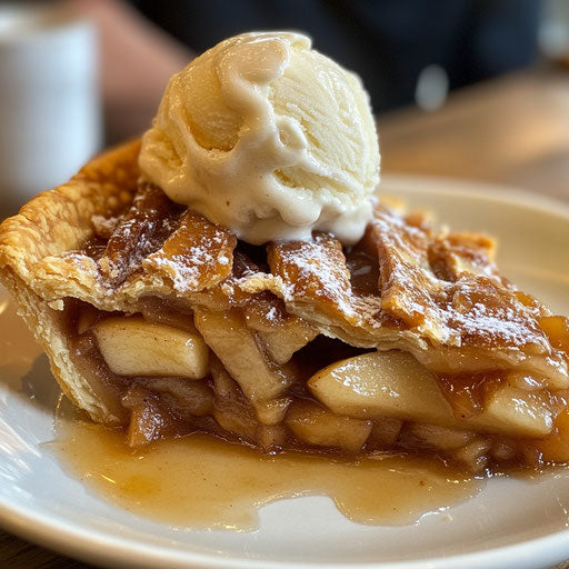 Apple pie with melting vanilla ice cream
