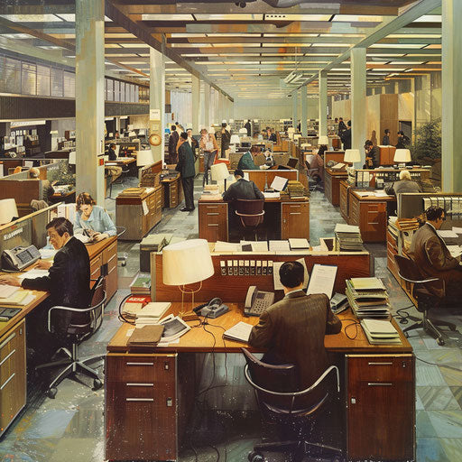 Busy office with ringing phones and closing deals