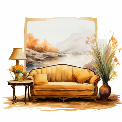 Living room clipart in the style of Oil painting