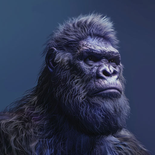 Realistic Bigfoot clipart on flat indigo background