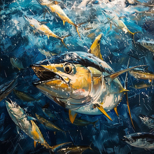 Yellowfin tuna in the midst of a feeding frenzy