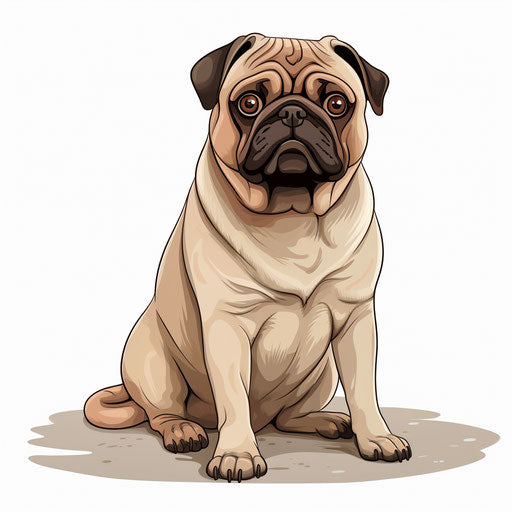 Pug dog on white background, in the style of Matt Bors, brooding mood