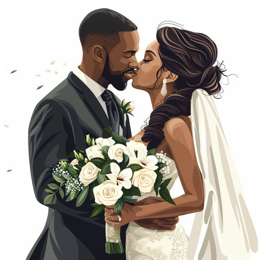 Realistic marriage clipart with random flat background