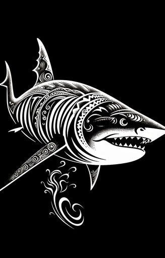 Black and white tribal shark illustration