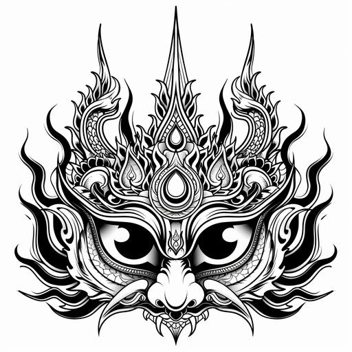 Flat tattoo sketch for Sak Yant tattoo with mystical eyes