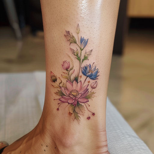 Wildflower tattoo with lotus, spiritual theme