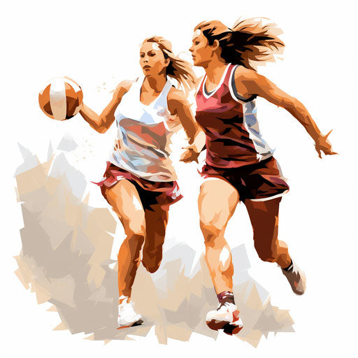 Netball illustration in the style of oil painting on white background