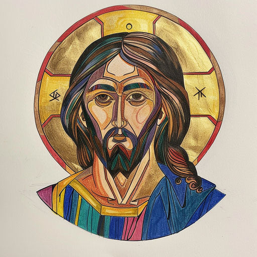 Byzantine icon of Jesus Christ as colorful tattoo