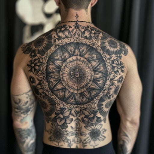 Men's mandala tattoo: intricate geometric patterns