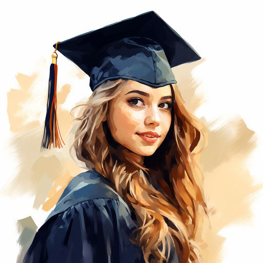 Graduation clipart in the style of Oil painting, on a white background