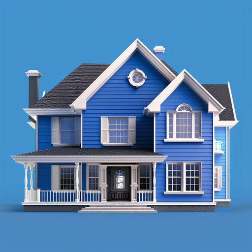 Realistic clipart home shining on flat royal blue background