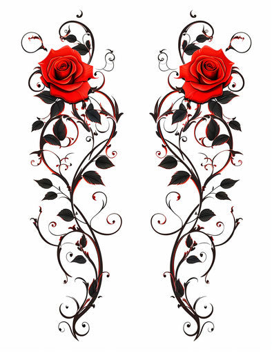 Two red rose tattoo design in Indian style with flower, silver and black