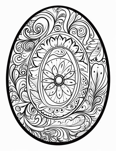 Easter egg coloring page in the style of magnified ornamentation, clean and sharp inking, expressive linework, mesoamerican influences, igbo art 24:31