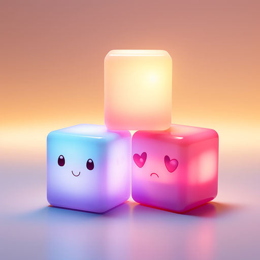 Two cute emoji cubes holding hearts