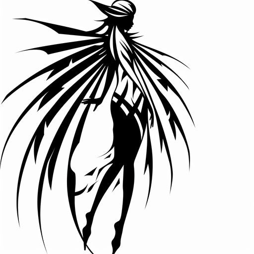 Tribal fairy tattoo with black lines and geometric shapes