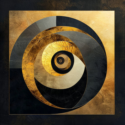 Elegant flat tattoo sketch of a golden spiral, luxurious gold and black, clipart style