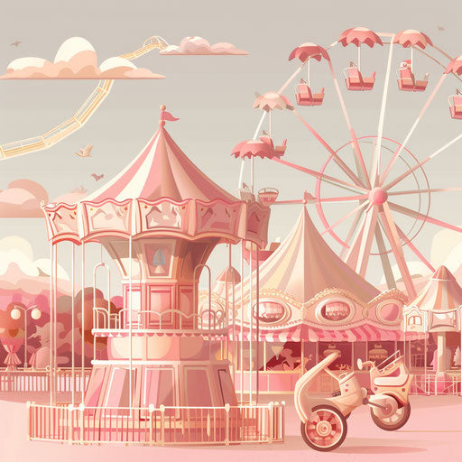 Realistic amusement park on dusky rose background