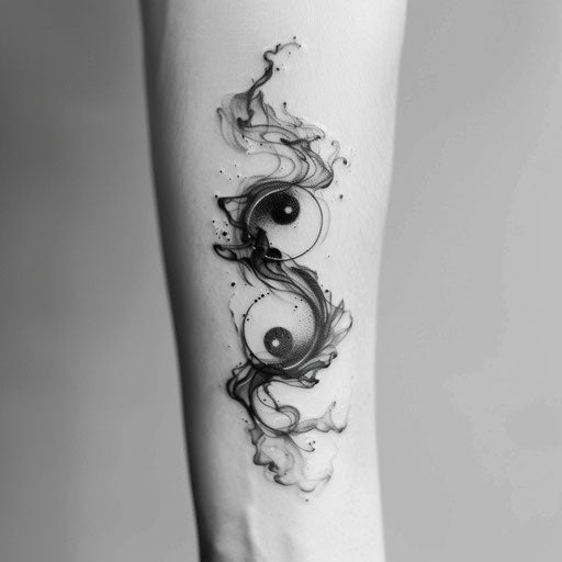 Black and white smoke tattoo of Yin and Yang