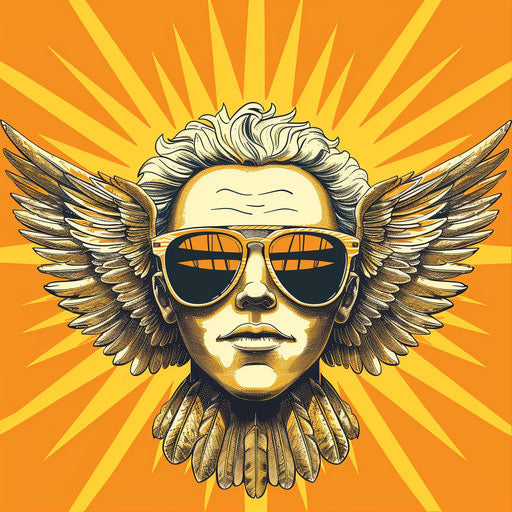 Sun with sunglasses clipart on random flat background