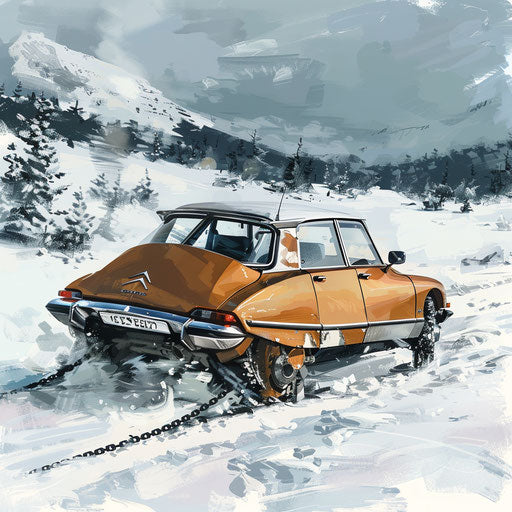 Citroen DS 20 equipped for snow and ice