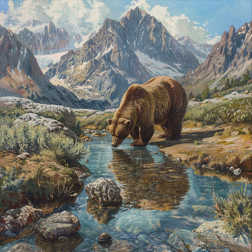 Grizzly bear by a mountain stream