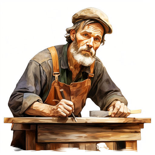Carpenter illustration in the style of Oil painting, on white background