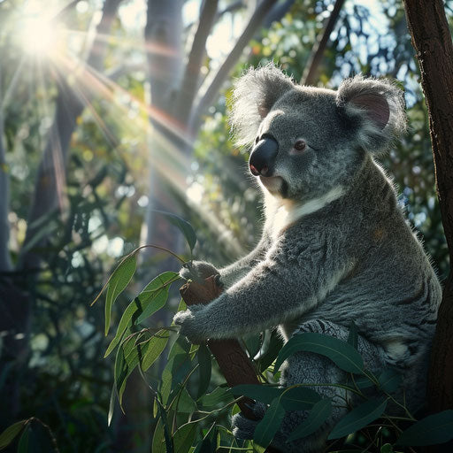 Koala in a serene eucalyptus forest, ultra-realistic style