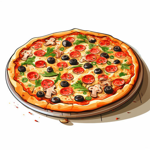 Pizza clipart in the style of Chiaroscuro Art, on a white background