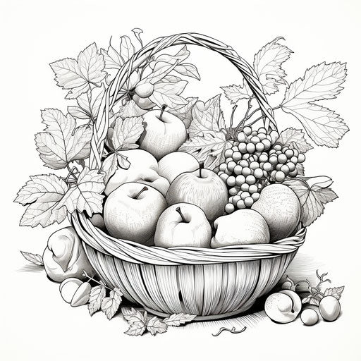 Basket of oranges and maple leaf coloring pages
