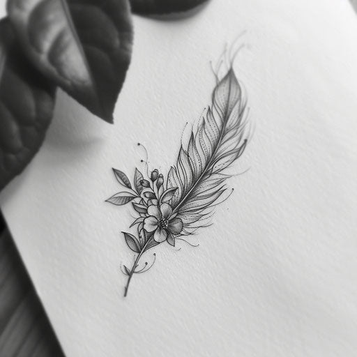 Sketch of a feather tattoo with elements of nature