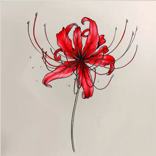 Sketch of red lily flower with delicate shading
