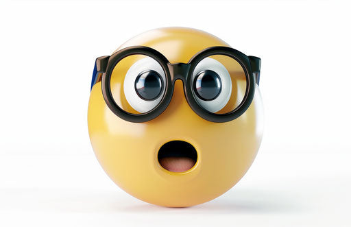 3D shocked face emoji with glasses on white background