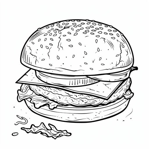 Burger outline with a bite. Coloring book page