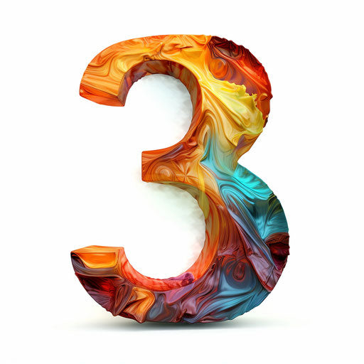 Number 3 illustration in the style of oil painting on white background